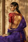 Shop_Medha_Purple Silk, Crepe Embroidery V-neck Saree And Blouse Set _at_Aza_Fashions