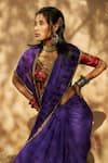 Medha_Purple Silk, Crepe Embroidery V-neck Saree And Blouse Set _at_Aza_Fashions