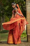 Shop_Medha_Orange Cotton, Tissue, Chiffon Beads, Handwoven Chiniya Check Skirt Set _at_Aza_Fashions