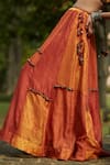 Medha_Orange Cotton, Tissue, Chiffon Beads, Handwoven Chiniya Check Skirt Set _Online_at_Aza_Fashions