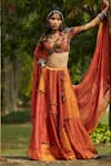 Buy_Medha_Orange Cotton, Tissue, Chiffon Beads, Handwoven Chiniya Check Skirt Set _at_Aza_Fashions