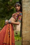 Medha_Orange Cotton, Tissue, Chiffon Beads, Handwoven Chiniya Check Skirt Set _at_Aza_Fashions
