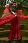 Shop Medha Green Silk, Chiffon Beads, Zari V-neck Red And Handwoven Chaniya Choli Set at Aza Fashions Shop_Medha_Green Silk, Chiffon Beads, Zari V-neck Red And Handwoven Chaniya Choli Set _at_Aza_Fashions