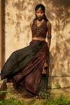 Buy_Medha_Red Silk Beads, Tassels V-neck Handcrafted Embroidered Skirt Set _at_Aza_Fashions