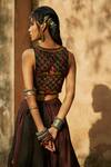 Shop_Medha_Red Silk Beads, Tassels V-neck Handcrafted Embroidered Skirt Set _at_Aza_Fashions