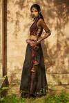 Medha_Red Silk Beads, Tassels V-neck Handcrafted Embroidered Skirt Set _Online_at_Aza_Fashions