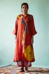 Buy_Medha_Orange Silk, Tissue Embroidery Collared Handcrafted Tunic And Pant Set _Online_at_Aza_Fashions