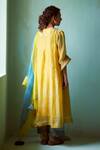 Shop_Medha_Yellow Chanderi, Silk Organza Embroidery Round Neck Kurta Set _at_Aza_Fashions