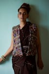 Buy_Medha_Black Silk, Cotton Beads Open Neck Handcrafted Embellished Jacket _at_Aza_Fashions