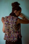 Shop_Medha_Black Silk, Cotton Beads Open Neck Handcrafted Embellished Jacket _at_Aza_Fashions