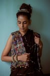 Medha_Black Silk, Cotton Beads Open Neck Handcrafted Embellished Jacket _Online_at_Aza_Fashions
