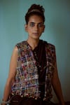 Buy_Medha_Black Silk, Cotton Beads Open Neck Handcrafted Embellished Jacket _Online_at_Aza_Fashions