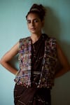 Shop_Medha_Black Silk, Cotton Beads Open Neck Handcrafted Embellished Jacket _Online_at_Aza_Fashions
