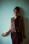 Medha_Black Silk, Cotton Beads Open Neck Handcrafted Embellished Jacket _at_Aza_Fashions