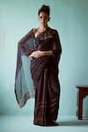 Buy_Medha_Black Chiffon, Brocade Embroidery V-neck Saree And Blouse Set _Online_at_Aza_Fashions