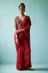 Buy_Medha_Red Chiffon Beads, Embroidery, Sequins V-neck Textured Saree Set _at_Aza_Fashions