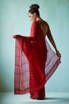 Shop_Medha_Red Chiffon Beads, Embroidery, Sequins V-neck Textured Saree Set _at_Aza_Fashions