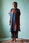 Medha Teal Silk, Chanderi Embroidery Collared Blue Habutai Tunic And Pant at Aza Fashions Medha_Teal Silk, Chanderi Embroidery Collared Blue Habutai Tunic And Pant _at_Aza_Fashions