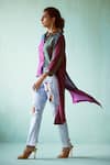 Medha_Multi Color Silk Embroidery Collared Teal And Maroon Habutai Shirt _Online_at_Aza_Fashions