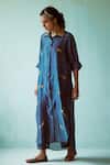 Medha_Blue Chanderi Embroidery Collared Teal Kurta Set _at_Aza_Fashions