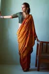 Buy_Medha_Yellow Silk Sequins, Embroidery V-neck Haldi Handwoven Saree And Blouse _at_Aza_Fashions