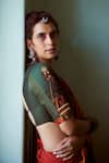 Buy_Medha_Yellow Silk Sequins, Embroidery V-neck Haldi Handwoven Saree And Blouse _Online_at_Aza_Fashions