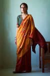 Shop_Medha_Yellow Silk Sequins, Embroidery V-neck Haldi Handwoven Saree And Blouse _Online_at_Aza_Fashions