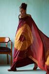 Medha_Maroon Silk Embroidery V-neck Mustard Handwoven Saree Set _Online_at_Aza_Fashions
