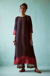 Buy_Medha_Black Tissue Embroidery, Beads Round Neck Habutai Silk Tunic And Pants Set _at_Aza_Fashions