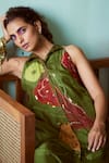 Medha_Green Silk, Chanderi Embroidery Collared Habutai Tunic And Pants _Online_at_Aza_Fashions