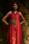 Medha_Red Silk Collared Multi Color Pure Dress _Online_at_Aza_Fashions