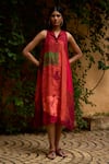 Buy_Medha_Red Silk Collared Multi Color Pure Dress _Online_at_Aza_Fashions