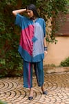Buy_Medha_Red Silk, Cotton Round Neck Teal Blue Tunic And Pant Set _at_Aza_Fashions