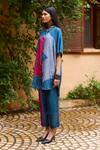 Buy_Medha_Red Silk, Cotton Round Neck Teal Blue Tunic And Pant Set _Online_at_Aza_Fashions