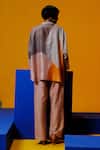 Shop_Clos_Cobalt Linen, Silk Collared Blue And Apricot Printed Tunic Pant Set _at_Aza_Fashions