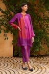 Buy_Medha_Purple Silk, Cotton Round Neck Tunic And Pant Set _at_Aza_Fashions