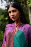 Medha_Purple Silk, Cotton Embroidery Keyhole Neck Tunic And Pant Set _Online_at_Aza_Fashions