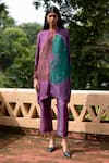 Buy_Medha_Purple Silk, Cotton Embroidery Keyhole Neck Tunic And Pant Set _at_Aza_Fashions