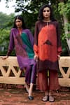 Buy_Medha_Purple Silk, Cotton Embroidery Keyhole Neck Tunic And Pant Set _Online_at_Aza_Fashions