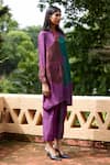 Shop_Medha_Purple Silk, Cotton Embroidery Keyhole Neck Tunic And Pant Set _at_Aza_Fashions