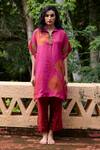Buy_Medha_Pink Silk, Cotton Embroidery Collared And Red Handcrafted Tunic Set _at_Aza_Fashions