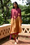 Buy_Medha_Mustard Silk Embroidery Collared And Maroon Tunic Pant Set _at_Aza_Fashions