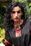 Medha_Black Chiffon, Satin, Silk, Cotton Embroidery Round Neck Crinkled Kurta Set _Online_at_Aza_Fashions