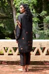 Shop_Medha_Black Chiffon, Satin, Silk, Cotton Embroidery Round Neck Crinkled Kurta Set _at_Aza_Fashions
