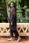 Buy_Medha_Black Chiffon, Satin, Silk, Cotton Embroidery Round Neck Crinkled Kurta Set _Online_at_Aza_Fashions