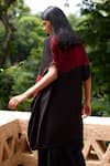 Shop_Medha_Black Satin, Chiffon Beads V-neck Crinkled Kurta Set _at_Aza_Fashions