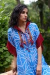 Medha_Blue Silk, Cotton Tassels Collared Light Tunic And Pant Set _Online_at_Aza_Fashions