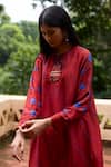 Medha_Orange Silk, Tissue Embroidery, Tassels Round Neck Dark Kurta And Pant Set _Online_at_Aza_Fashions