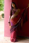 Buy_Medha_Purple Silk Embroidery, Beads V-neck Multi Color Saree And Blouse Set _Online_at_Aza_Fashions