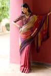 Buy_Medha_Purple Silk Embroidery, Beads V-neck Multi Color Saree And Blouse Set _at_Aza_Fashions